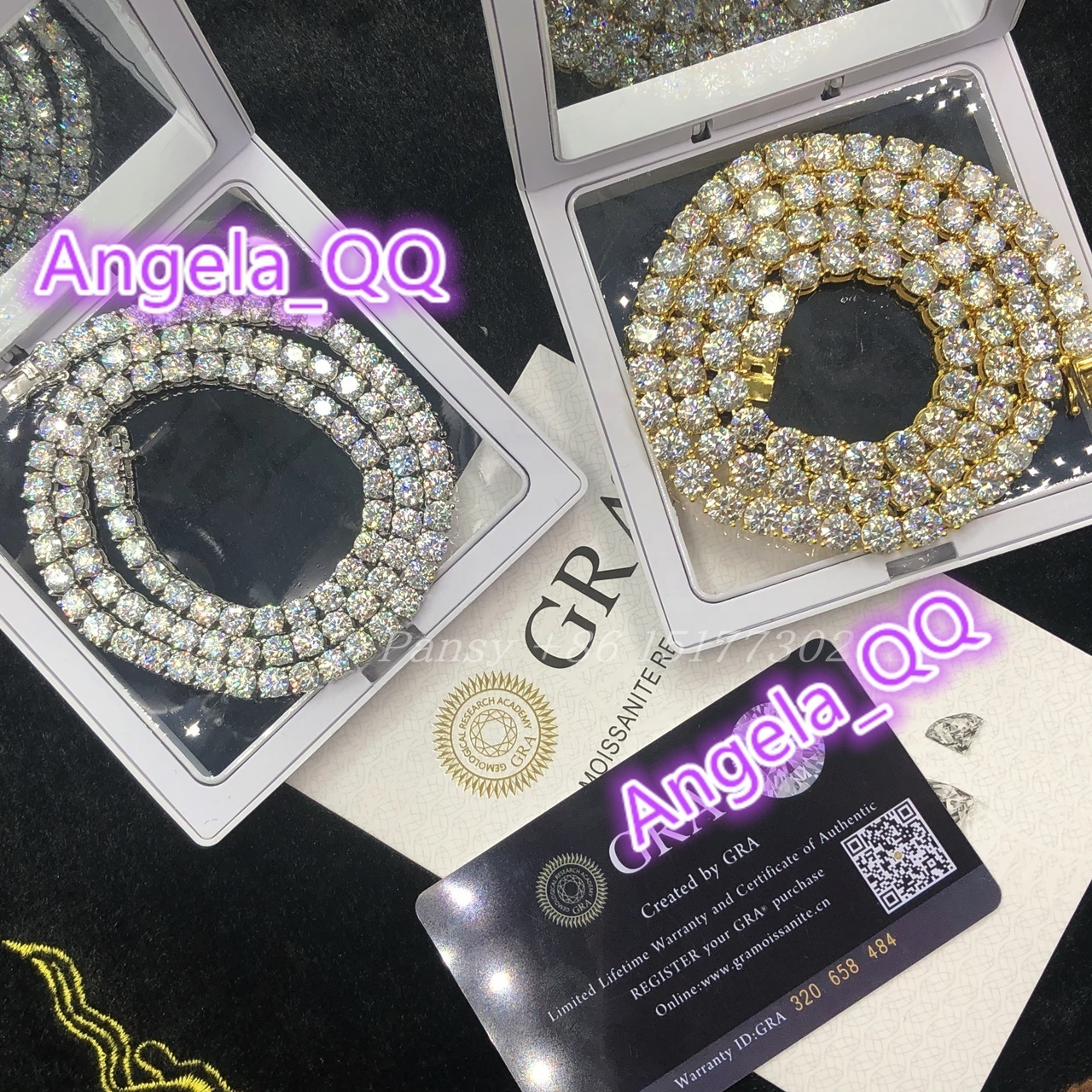 GRA Certification 925 Silver Plated Yellow Rose Gold 3mm 4mm 5mm 6mm D VVS Moissanite Tennis Chain Necklace for Hip Hop Rapper