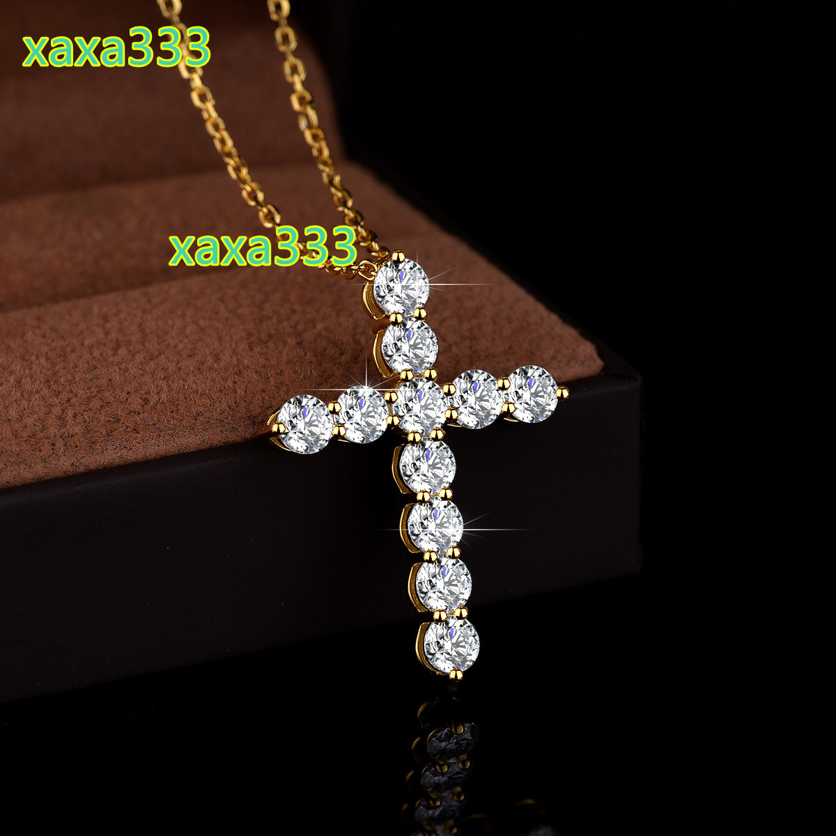 Luxury Diamond Moissanite Total 3.3Ct VVS D Color Cross Necklace 18K Gold Plated S925 Silver Chain Pendant For Women Jewlery