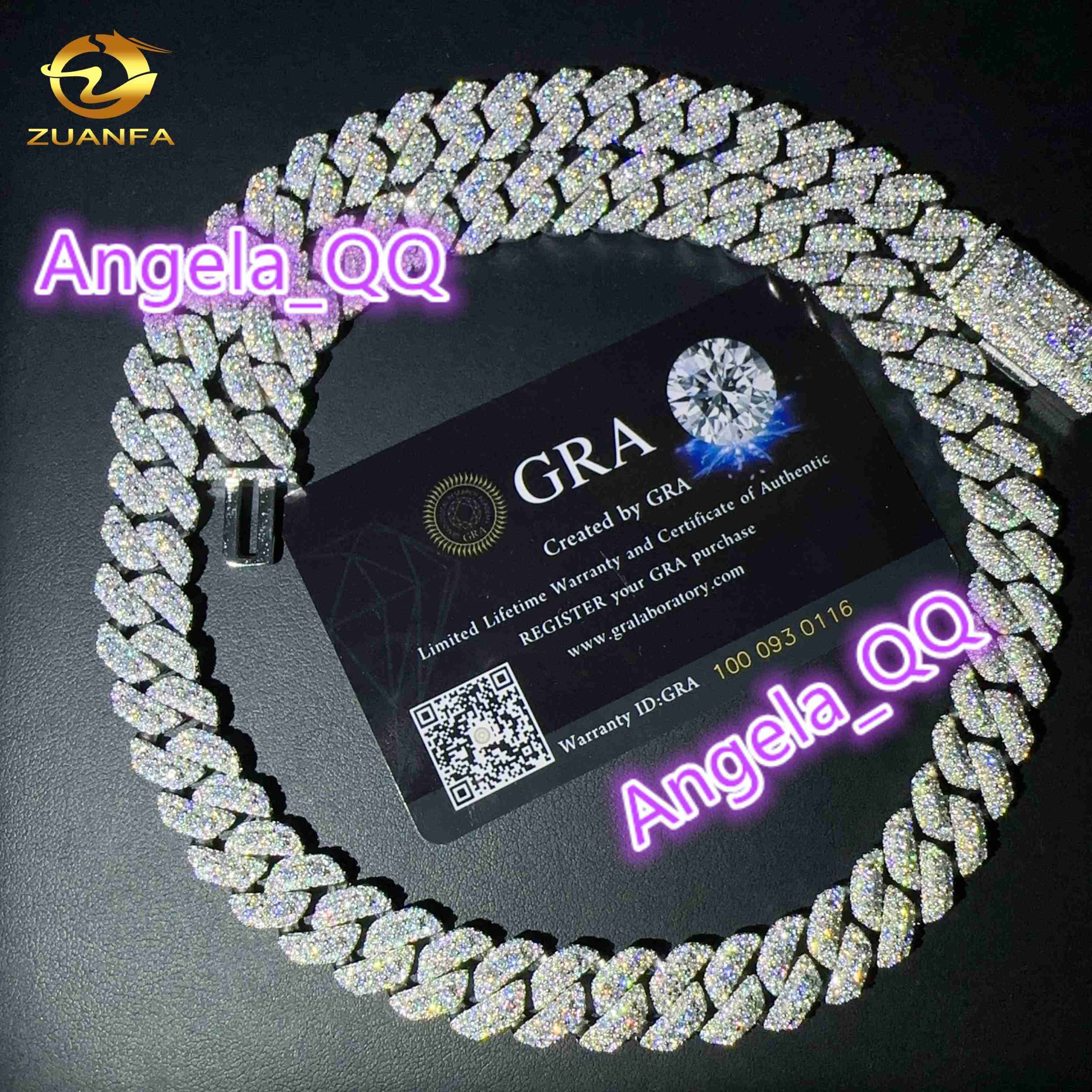 Hip Hop Jewelry Men Cuban Necklace Sterling Silver 925 D Color VVS Moissanite Diamond 15MM Width Cuban Link Chain