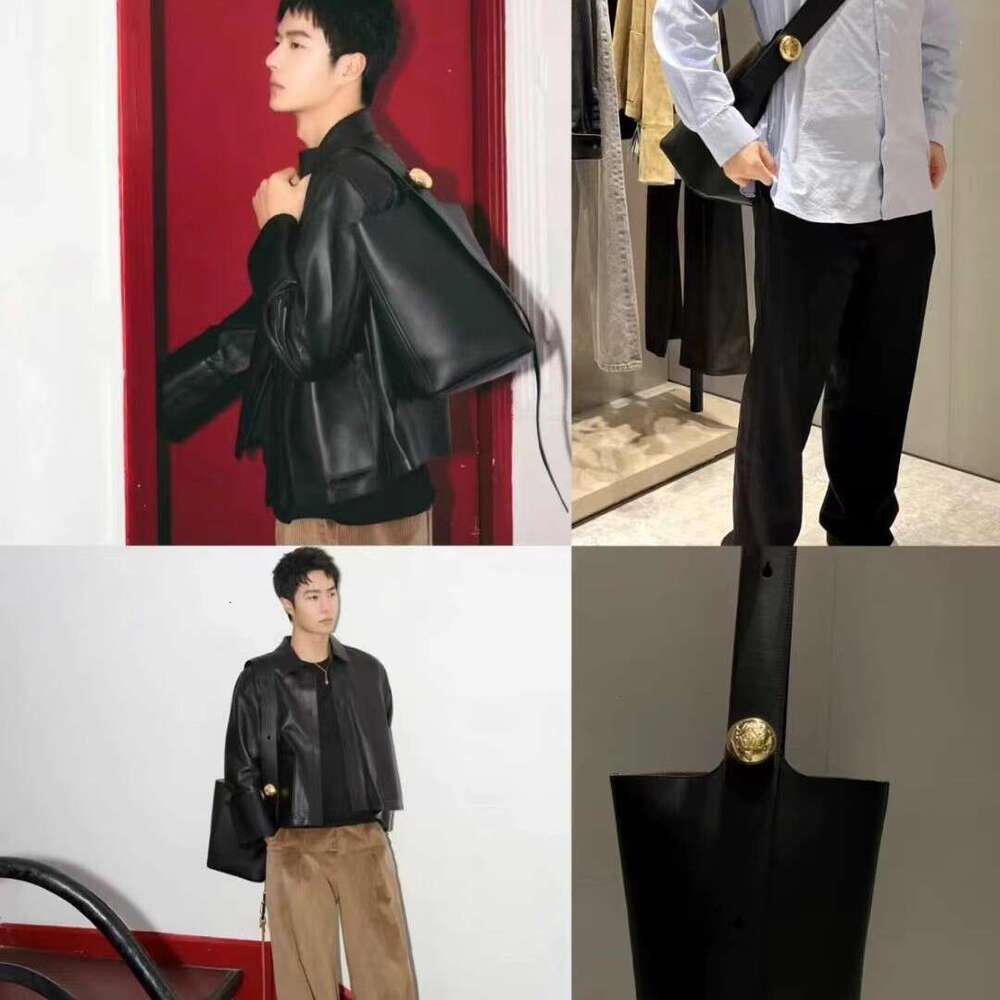 High Quality Genuine Leather Women s Luo Family Fortune with Inner Liner Handheld Shoulder Crossbody Mini Pebble Bucket Bag