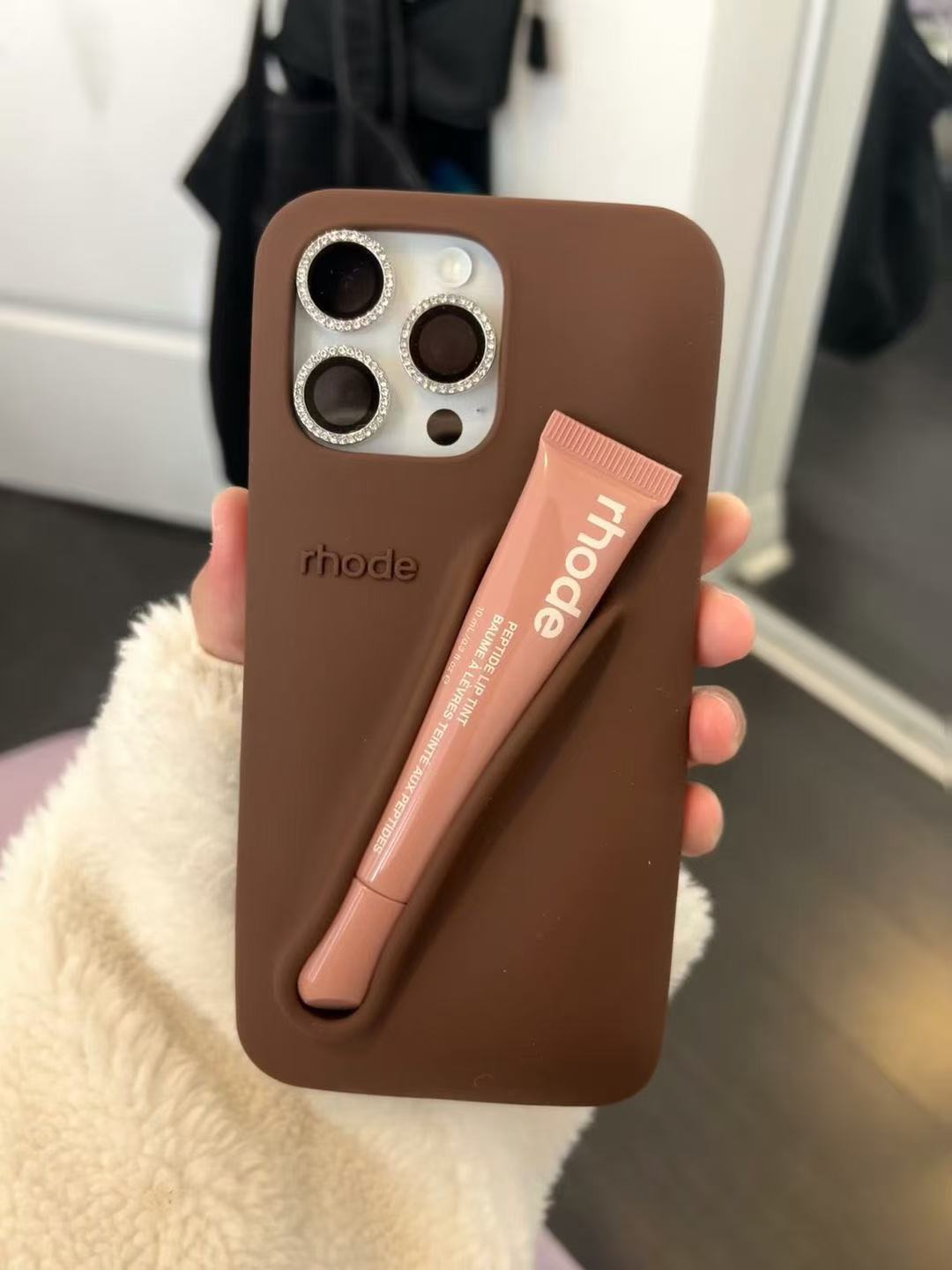 Rhode New Color INS Lipstick Silicone DIY Phone Case For iPhone 16 15 14 13 12 11 Pro Max Plus With Lip Gloss Set Back Cover