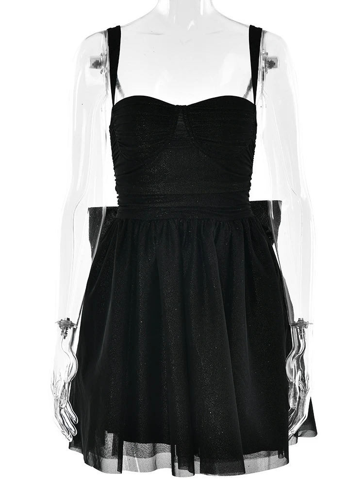 XIAOTANG Bow Backless Sexy Mini Dress for Women Robe Spaghetti Strap Sleeveless Backless High Waist A-line Club Dress Vestido 250527