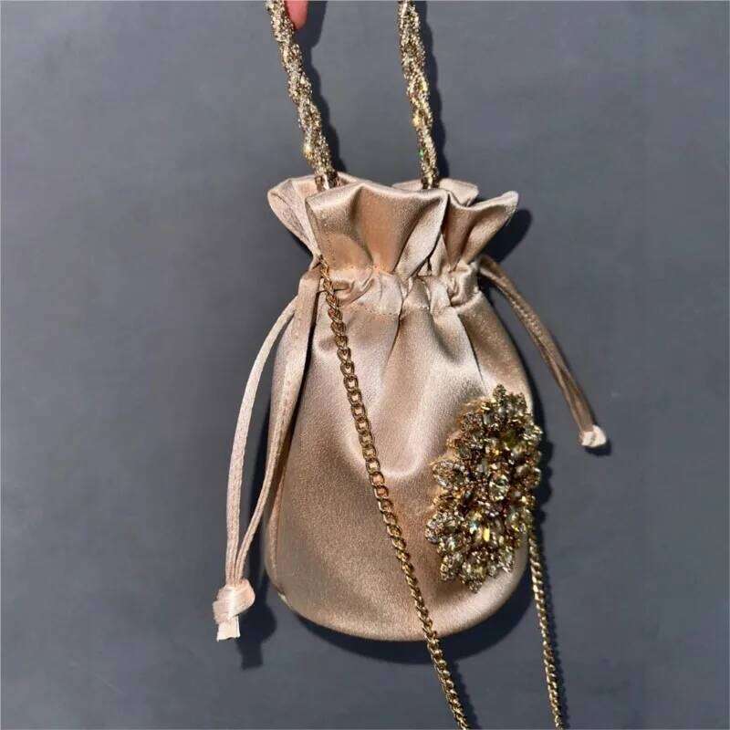 Women Glitter Bucket Satin Handbag Designer Flower Bag Evening Dia Clutch Purse Wedding Party