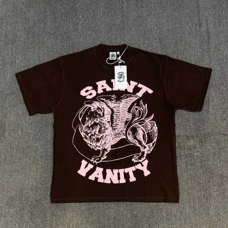 Prem Cotton SAINT VANITY Printed T-Shirt Loose Casual Fit Summer Fashion Trendy Oversized Tee Comfortable Daily Wear J250529ZR1L