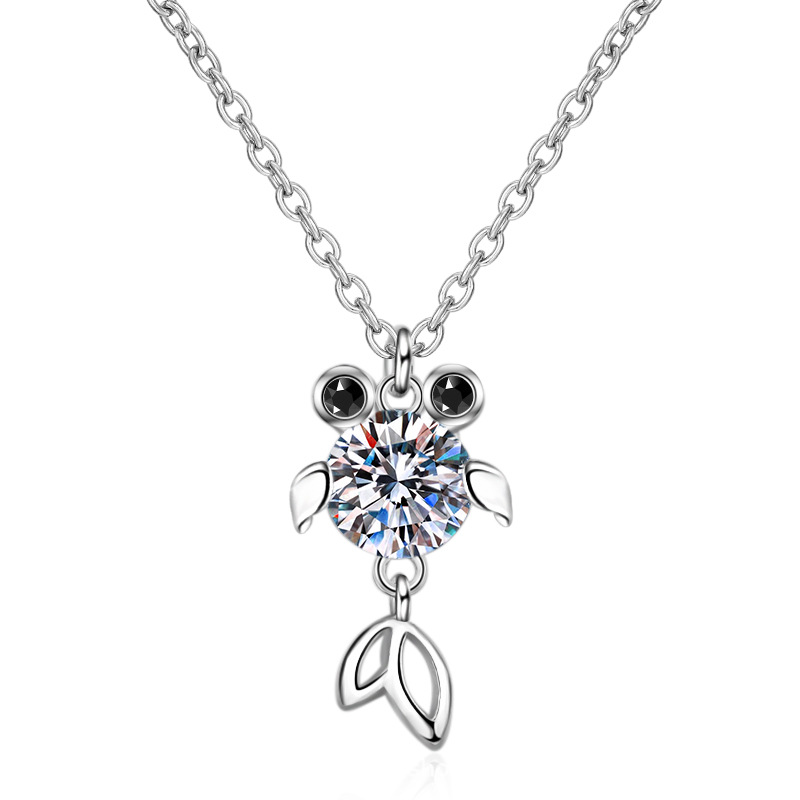 925 Sterling Silver Moissanite Koi Fish Pendant Necklace with PT950 Plating, Symbolizing Good Luck and Prosperity, Elegant Jewelry for Women