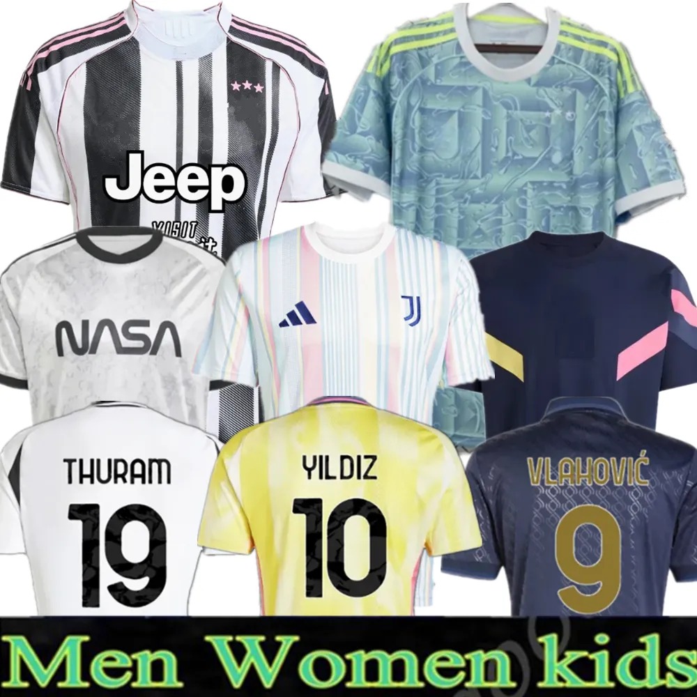 25 26 Soccer Jerseys VLAHOVIC Yildiz McKENNIE BREMER Douglas Luiz 2025 2026 Thuram Kalulu Gatti Cambiaso Danilo Juventusfans player Kits Mens Kids