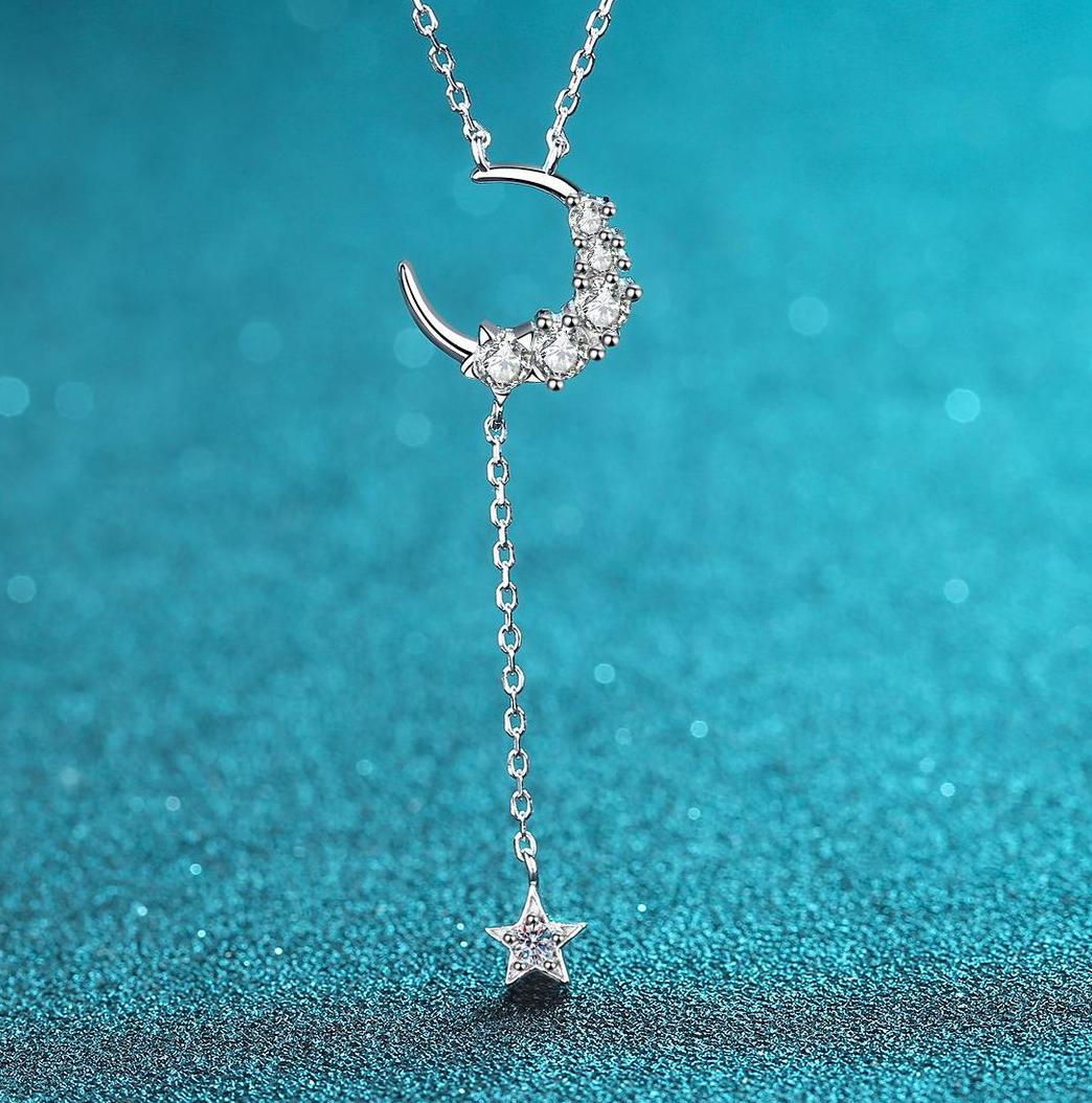 925 Sterling Silver Moissanite Star and Moon Pendant Necklace for Women Trendy Ins Style Layered Jewelry Affordable Luxury Direct from Factory
