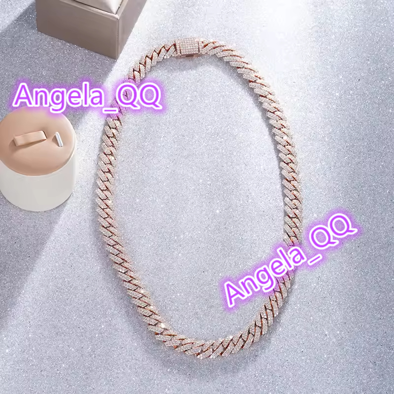 Hip Hop Custom Necklace Jewelry VVS 10mm Moissanite Necklace 925 Sterling Sliver Iced Out Cuban Link Chain Necklace Bracelet