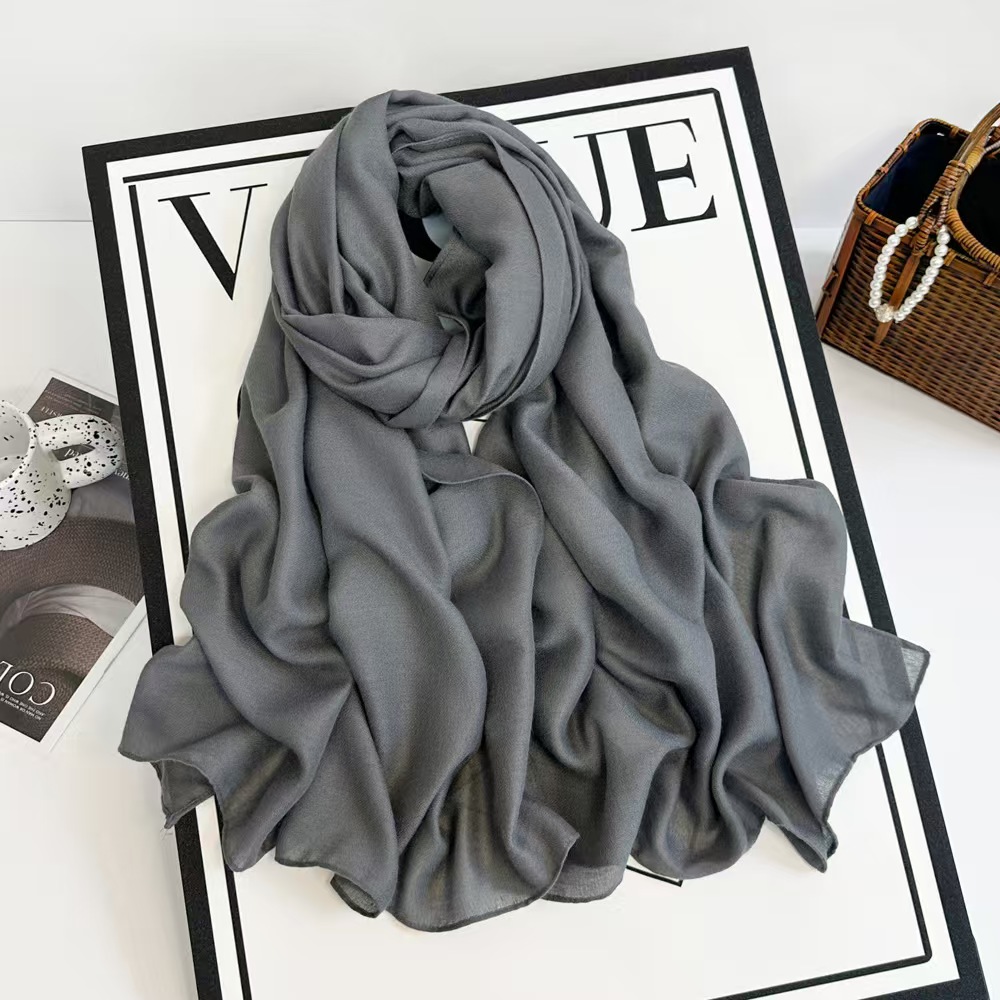 T852 new pure color cotton and linen scarf pearl chiffon long scarf monochrome ladies headscarf scarf