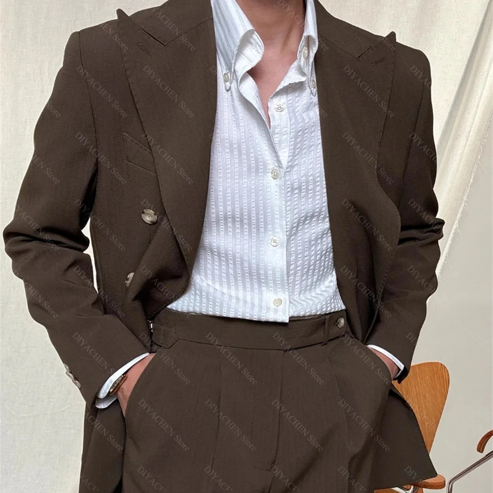 Elegant Lapel Men Suits Two Piece Gentleman Double Breasted Casual Outfits Slim Fashion Groom Wedding Party Prom Tuxedo 250520Z