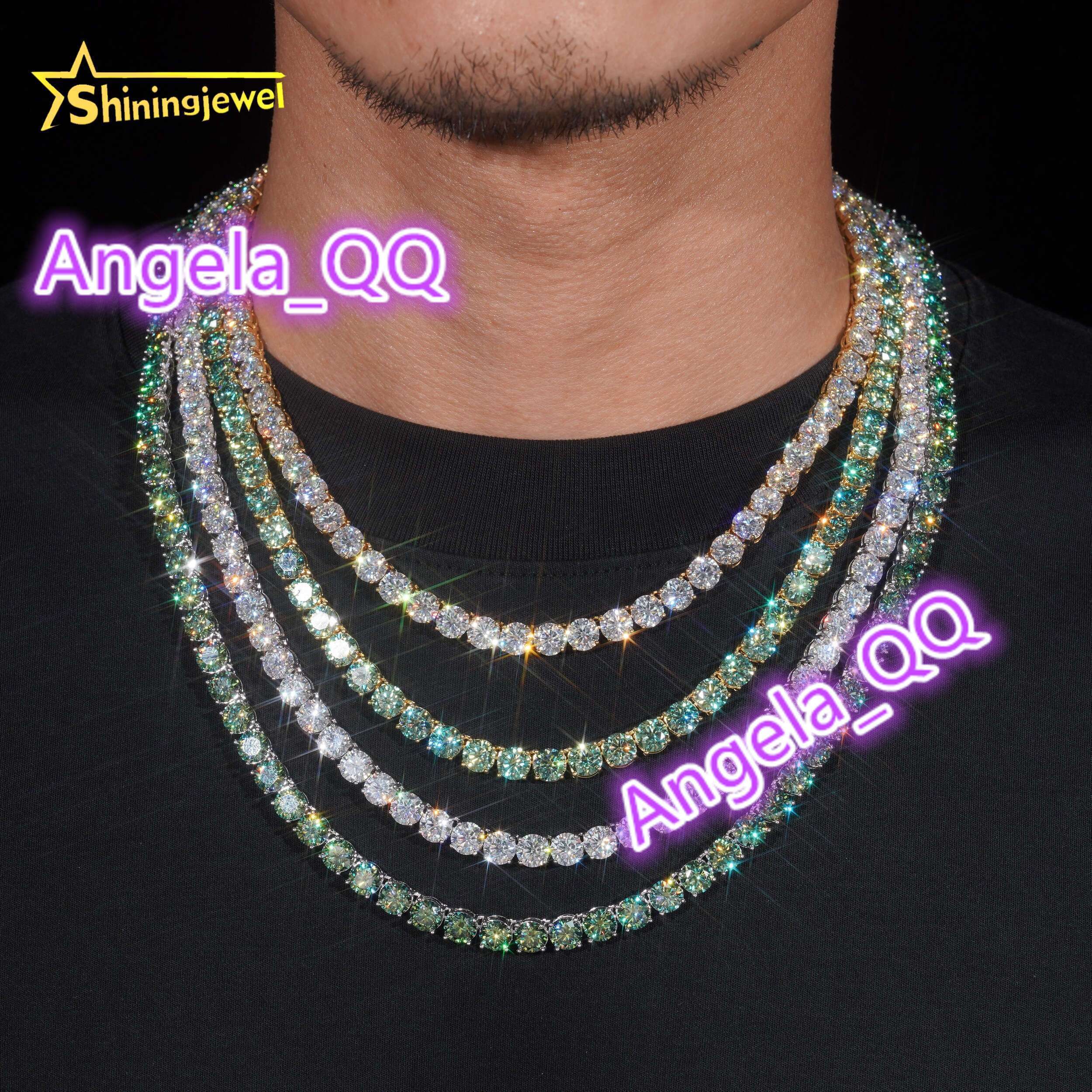 New Stock Fine Jewelry 925 Sterling Silver Fashion Necklaces 3-6MM Diamond Iced Out Moissanite Tennis Chain Necklace