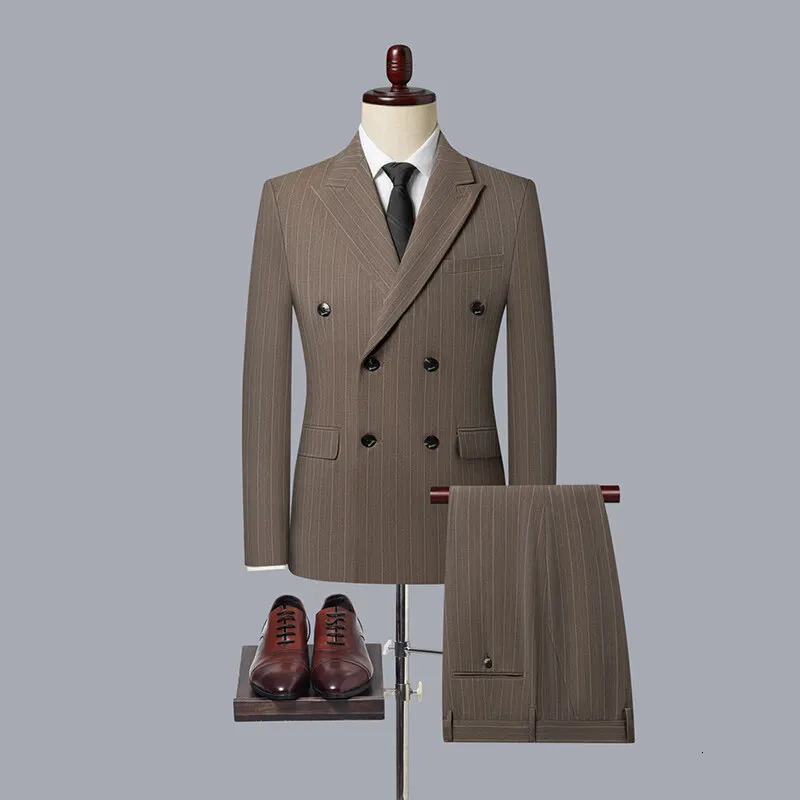 2025 Korean High Quality DoubleBreasted British Style Slim Business Suit TwoPiece Set Trousers 250520Z