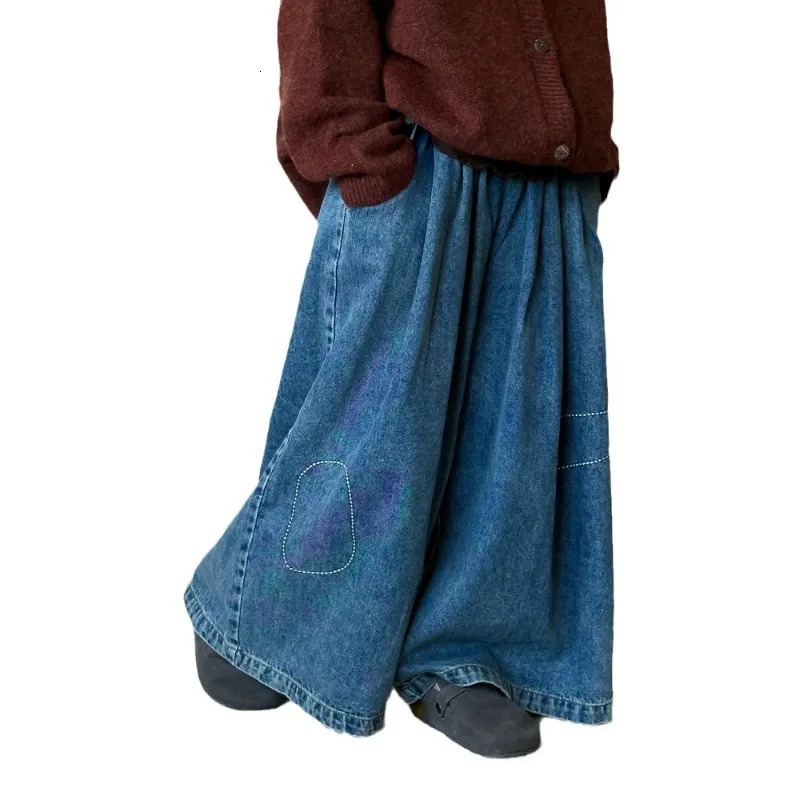 Childrens Girls Pants Spring Autumn Korean Style Denim Wide Leg Trouser Childrens Casual Loose Straight Casual Jeans Q2433 250527