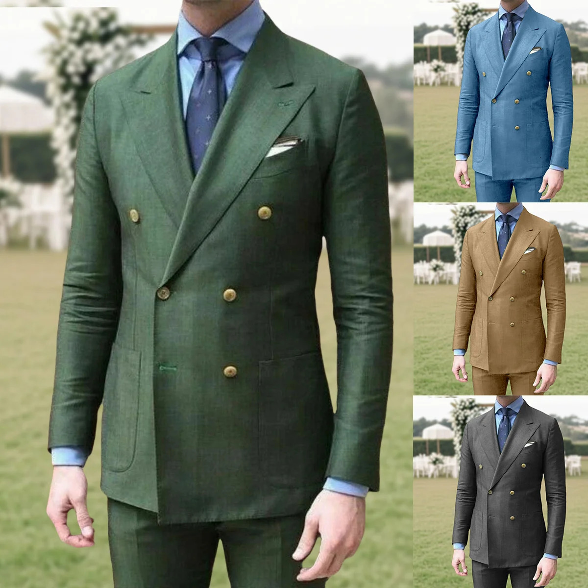 Casual Summer Linen Suit for Men ed Lapel Double Breasted Slim Fit Blazer with Pant Ensemble Costume Tendance Hommes Tuxedo 250520Z