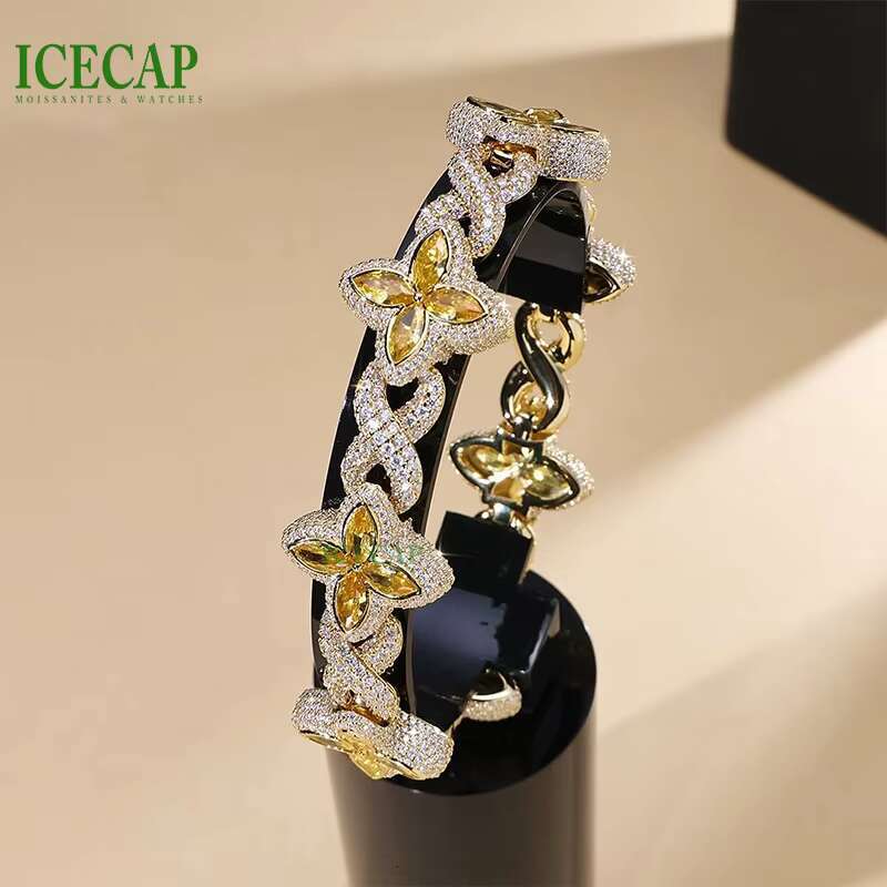 Icecap Custom Clover Cuban Bracelet Hip Jewelry VVS Moissanite Diamond Bracelet 925 Sterling Silver Charm Bracelet for Bulk