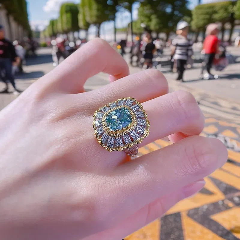Buchiattelli 8*10 tourmaline green umbrella-type ring S925 sterling silver livestream best-sell fashionable personalized cocktail ring wedding preciou