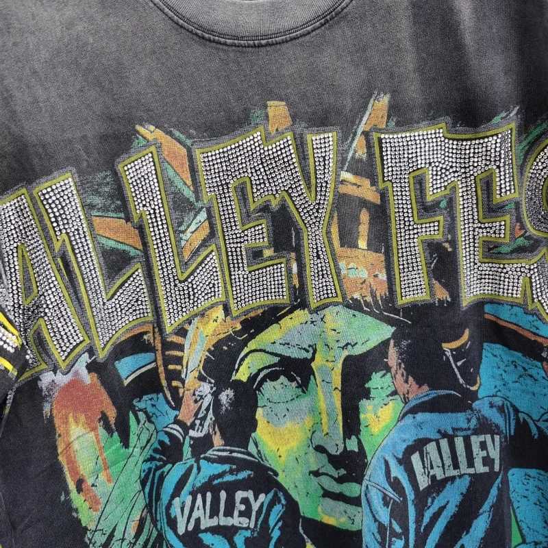 BlTee Vale Forever Rhinestone Washed Cotton Shirt Valley Fest Casual Short Sleeve T Shirt J250529