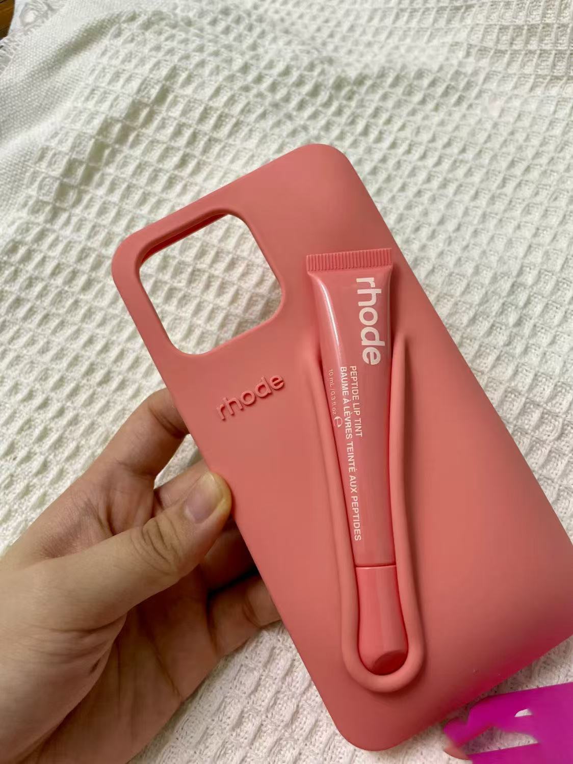 Original Rhode Lipstick Holder with Lip Glass Phone Case for iPhone 13 16 15 Pro Max 11 12 14 Plus Lip Balm Soft Silicone Cover