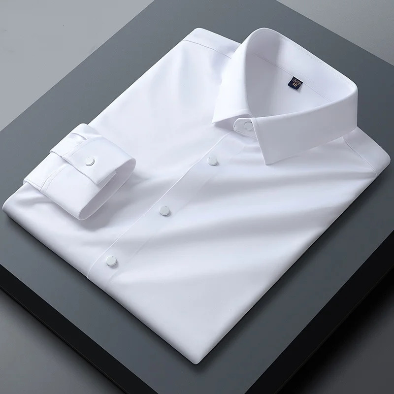 High Stretch AntiWrinkle Mens Shirts Long Sleeve Dress Shirt For Men Slim Fit Social Business Blouse White S4XL 250528Z
