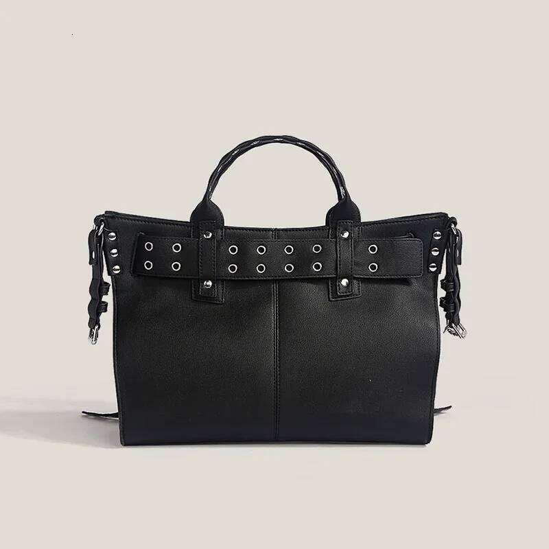 Designer Bag JIOMAY Women Black Goth Fashion Woman Ladies Moto And Biker Style Shoulder Rivet Belt Large Capacity Tote Bag