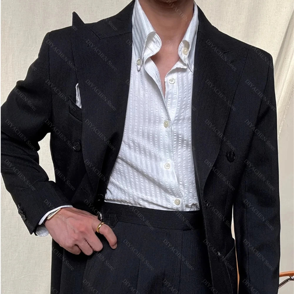Elegant Lapel Men Suits Two Piece Gentleman Double Breasted Casual Outfits Slim Fashion Groom Wedding Party Prom Tuxedo 250520Z