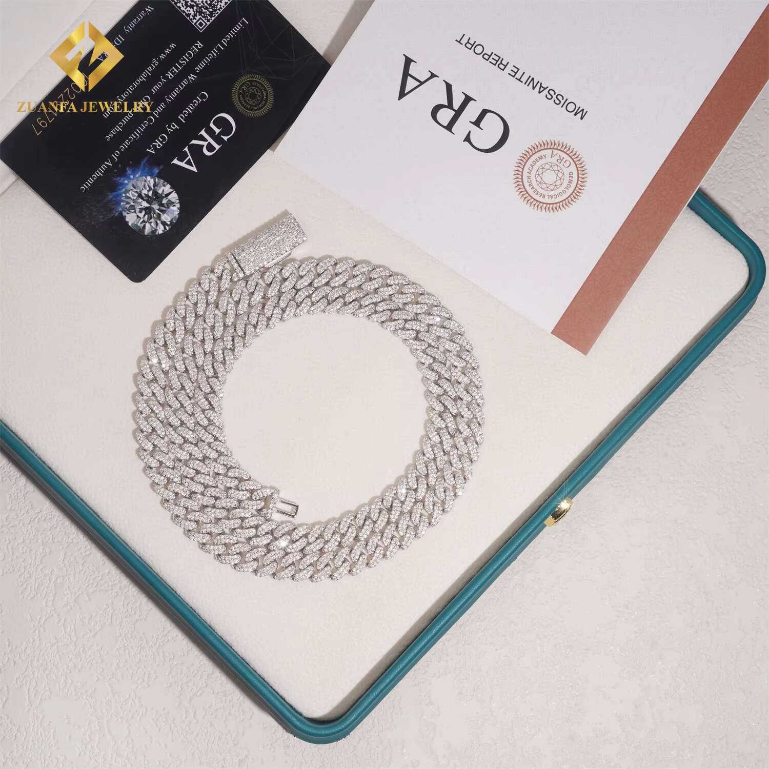 Iced Out 8mm Hip Hop Moissanite Cuban Link Chain Pass Diamond Tester 925 Silver Moissanite Diamond Cuban Llink