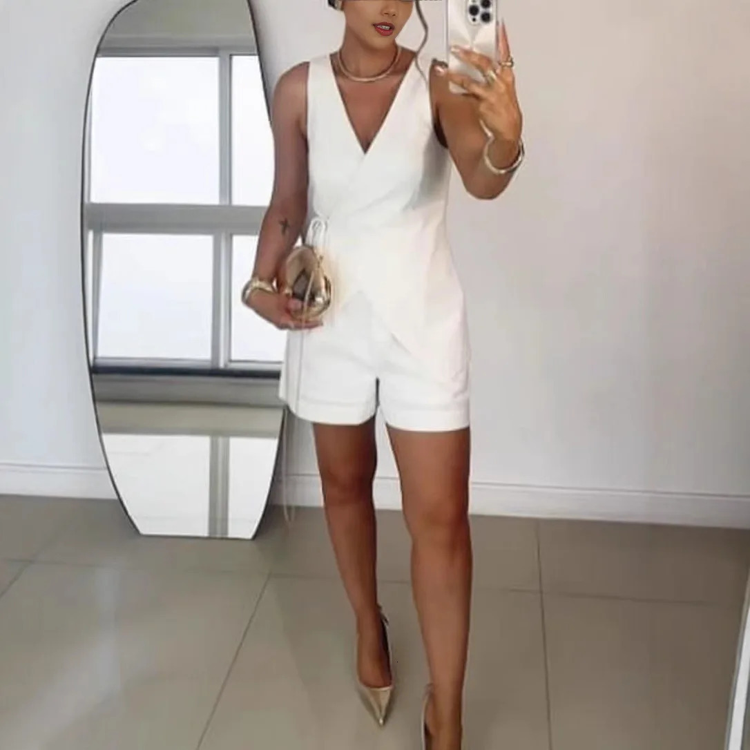 Fashion Casual Women Commute Two Piece Sets Elegant Slim Sleeveless Vest Pants Suits Summer Irregular Solid Streetwear Set 250527