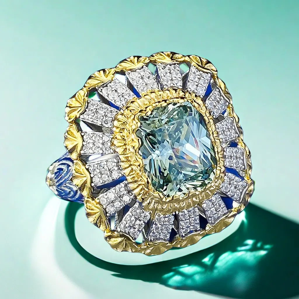 Buchiattelli 8*10 tourmaline green umbrella-type ring S925 sterling silver livestream best-sell fashionable personalized cocktail ring wedding preciou