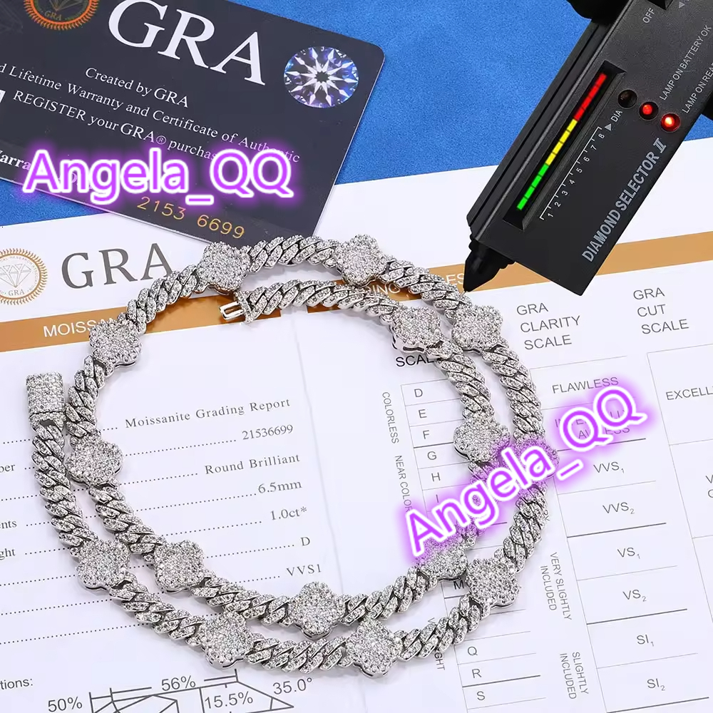 Top Sale Ice Out Necklace Custom 925 Silver Chain Link VVS D Color Moissanite JEwelry Necklace Clover Cuban Necklace Chain Men
