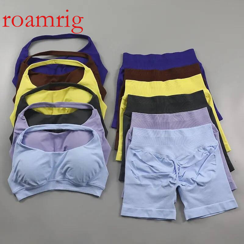 Seamless Fiess Yoga Set Women Gym Clothes Halter Sports Bra Matching Impact Shorts 2 Piece Workout Sets Outfit 250227