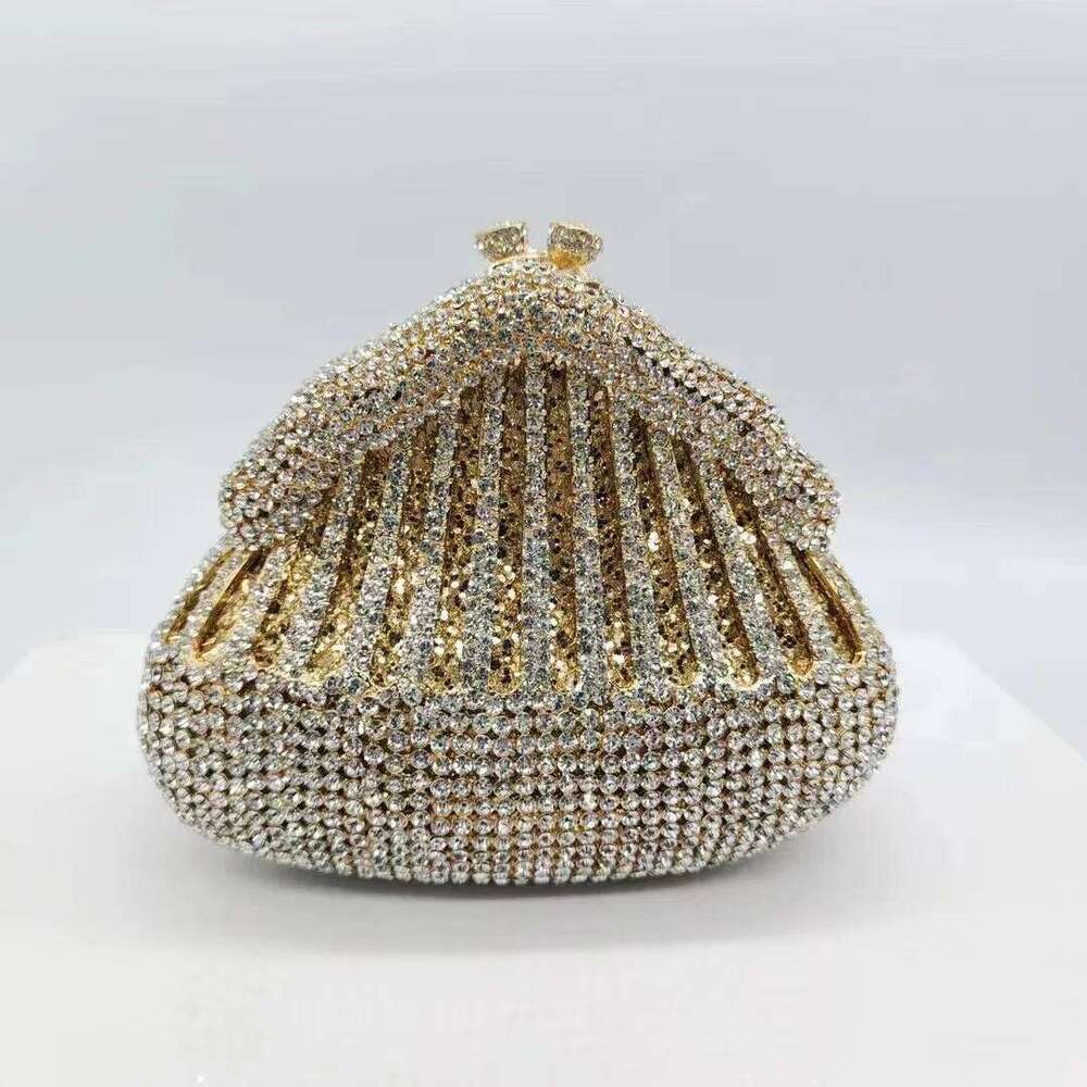 Crystal Evening Bag Gold Metal White Clear Dia Women Wedding Purse Lady Rhinestone Clutches Party Dinner Handbags Prom Bags