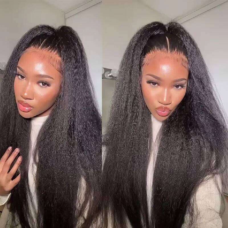 CEXXY Kinky 360 HD Lace Frontal Wig For Black Women Yaki Straight Ponytail Human Hair Cheap Wigs On Clearance Sale