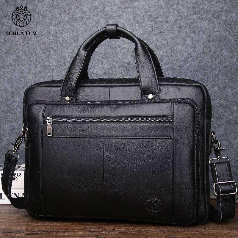 Designer Bag SCHLATUM Genuine Leather Bussiness Briefcases Black For Men Handbags Laptop Briefcase Bags Inch Office Computer