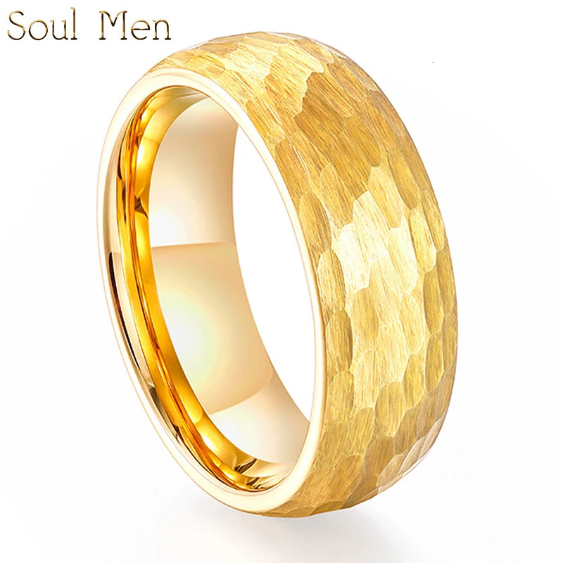 8mm Gold Color Hammered Tungsten Carbide Ring Domed Comfort Fit Engagement Ring Size 6-13 250529