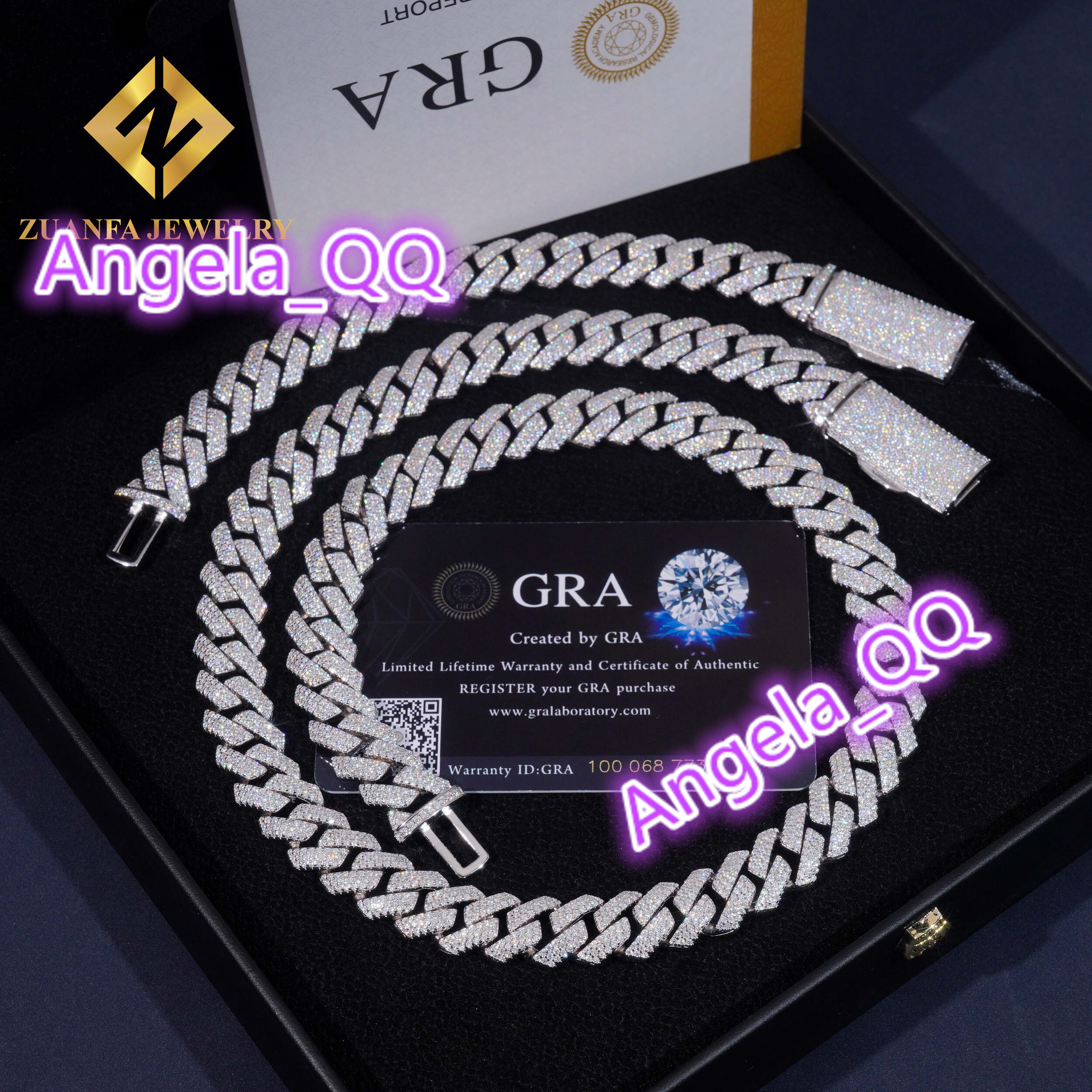 14mm Moissanite 925 Silver Gold Plated Cuban Link Chain Fine Jewelry vvs
