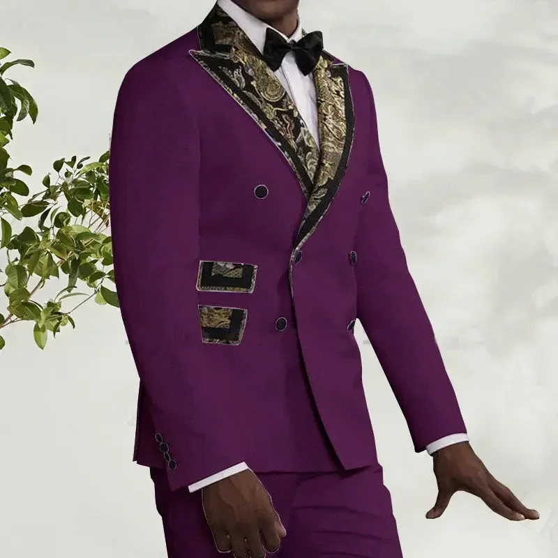 Yellow Floral Mens Suits Double Breasted Slim Fit For Wedding Business Tuxedo Groomsman Fashion JacketPants 2025 250520Z