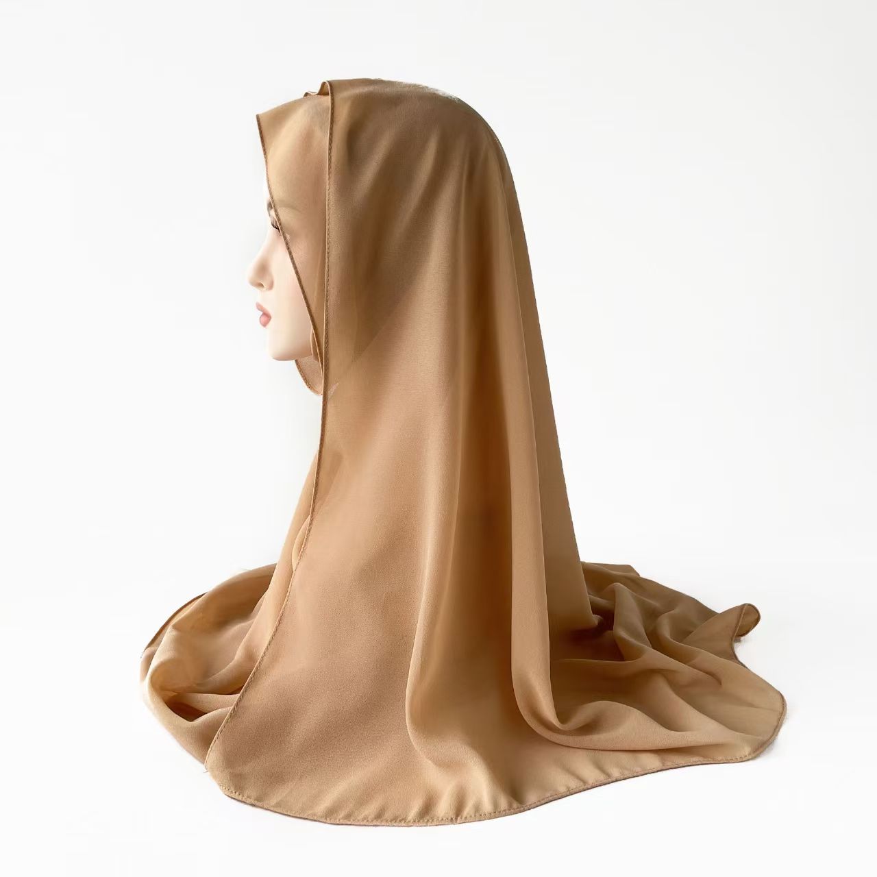 T851 solid color ethnic style satin long scarf monochrome pearl chiffon headscarf scarf