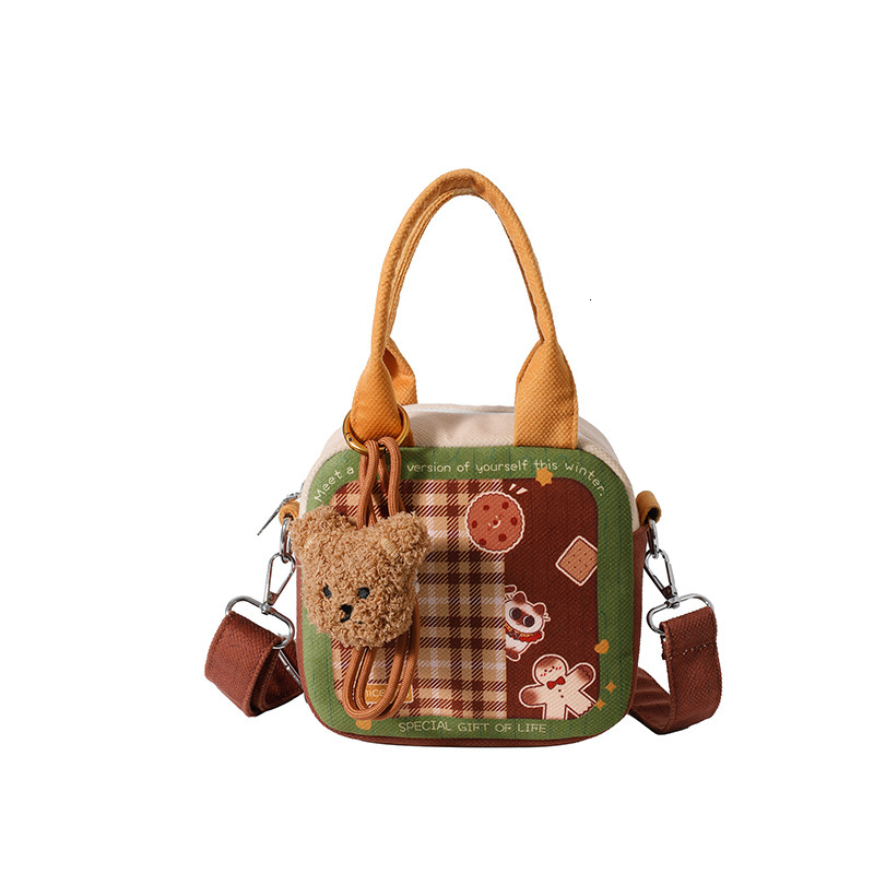 Ladies Handheld Grid Square Bag New Fashionable Korean fashion Canvas Bag Cartoon fashion Crossbody Bag Designer Women s Shoulder Bag