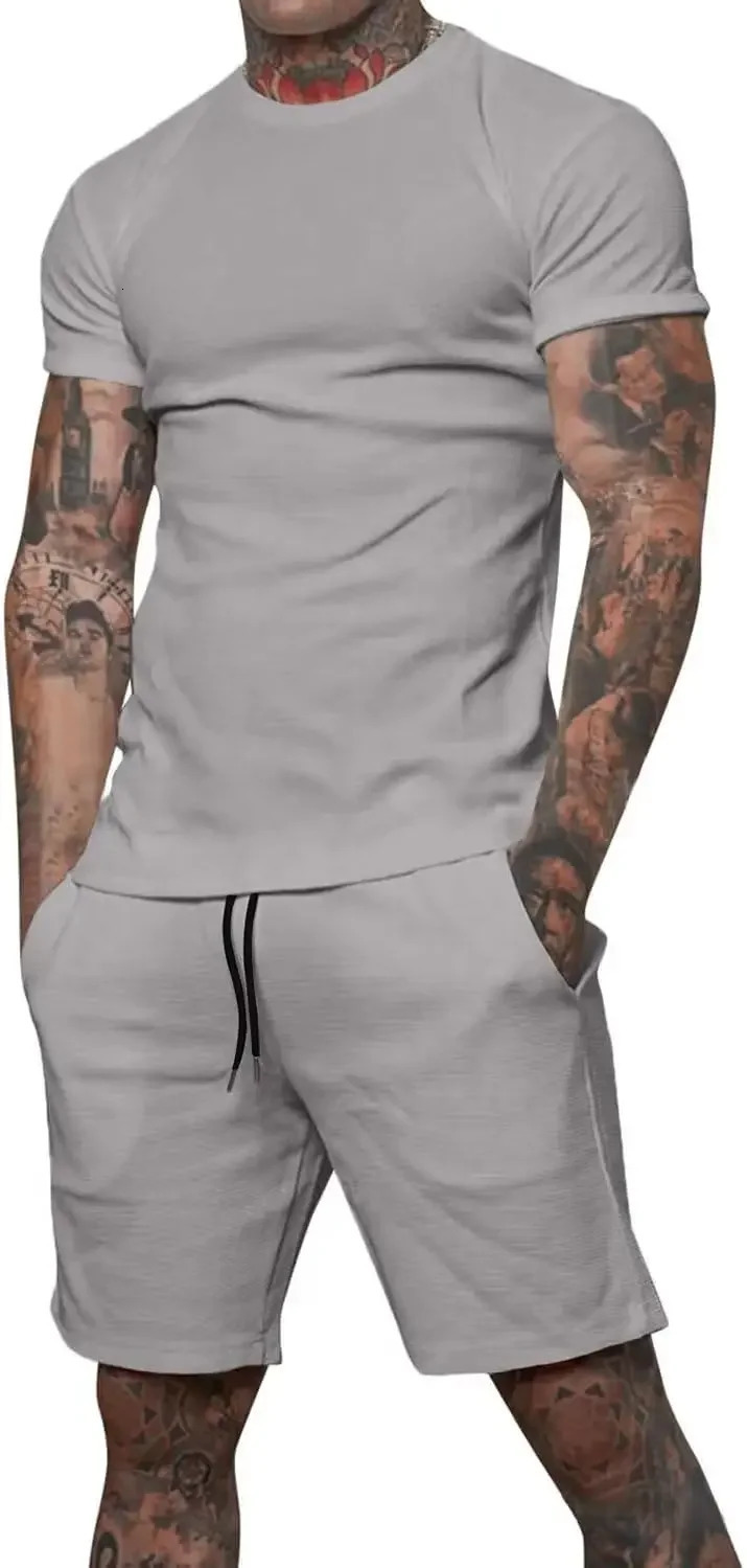 2025 Mens Short Sleeve Suit 2 Piece Set Clothing Fashion Summer Sportswear Casual and Shorts 250529Z