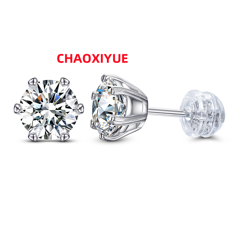 Wholesale High Quality New Fashion Hip Hop 925 Sterling Silver Iced Out Moissanite Stud Earrings