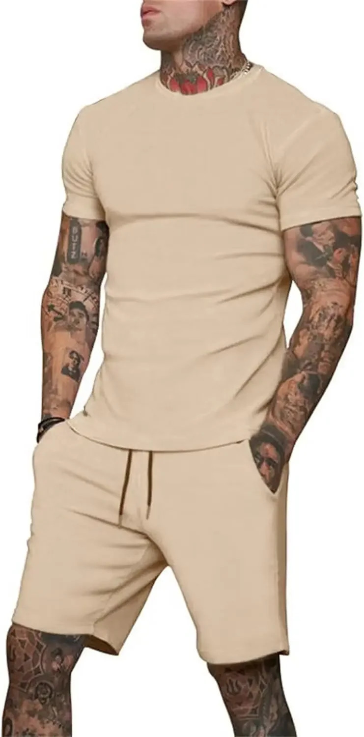 2025 Mens Short Sleeve Suit 2 Piece Set Clothing Fashion Summer Sportswear Casual and Shorts 250529Z