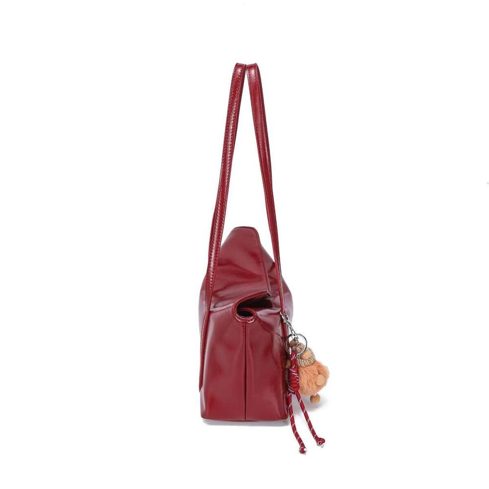 Tote Bag Mini Bag Solid Color New Women S Handheld Commuter Korean Style Oil Leather Glossy Niche Simple Casual Underarm Bag Crossbody Bag