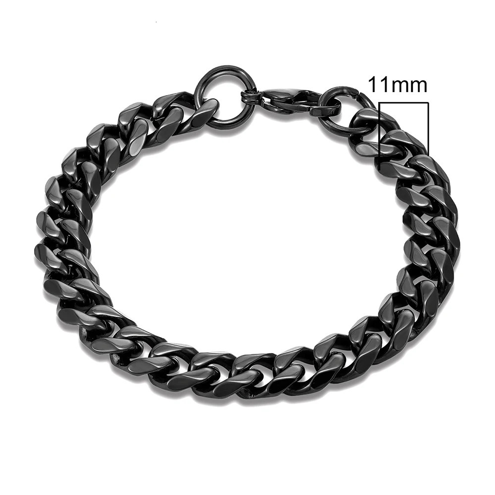 MKENDN Punk Men 311mm Stainless Steel Black Dainty Curb Cuban Link Chain Bracelets for Women Unisex Solid Jewelry Gifts 250528