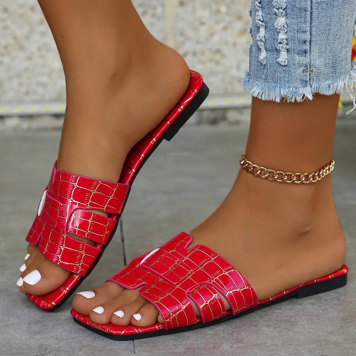 Free Shipping 2025 New Slides Designer Slippers For Womans Flat Sandals Fashion Square Peep Toe Slipper Outdoor Indoor Outdoor Beach Holiday Women Sho