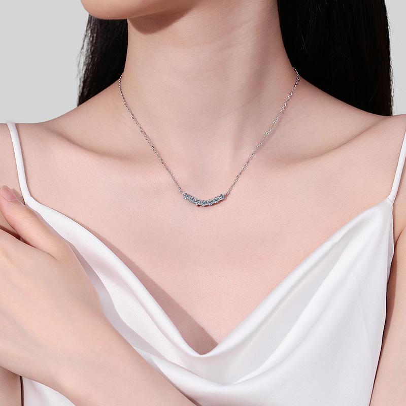 925 Sterling Silver Moissanite Necklace for Women with Seven Diamond Smile Design, Minimalist Pendant for Daily Wear, Affordable Luxury Jewelry