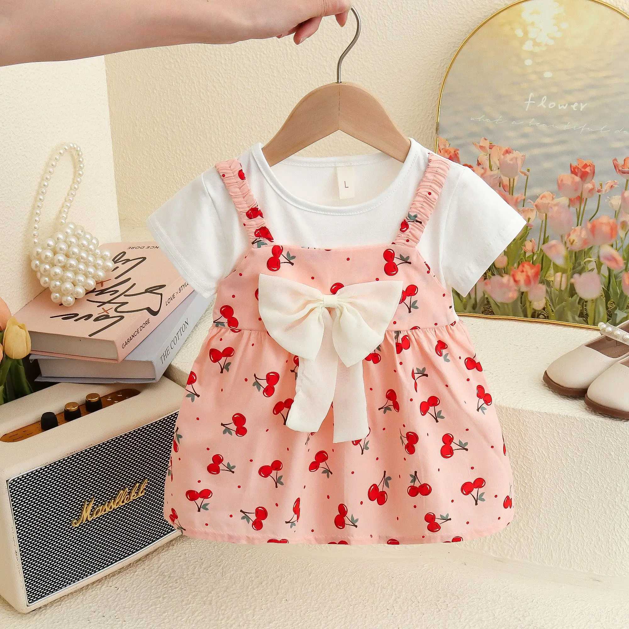 Comfortable Cotton Dress For Baby Girl Cherry Printed Dress For Kids Korean Style Dress R250530