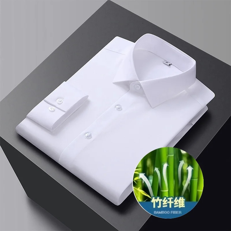 Quality Men Shirt Bamboo Fiber Long Sleeve Antiwrinkle Nonironing Slim Fashion Casual Business Office White Dress S4XL 250528Z