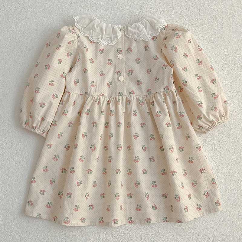 New Toddlers Kids Princess Dresses Children Dress Autumn New Girl Floral Embroidery Lace Collar Dress Cotton Casual Girls Dress R250530