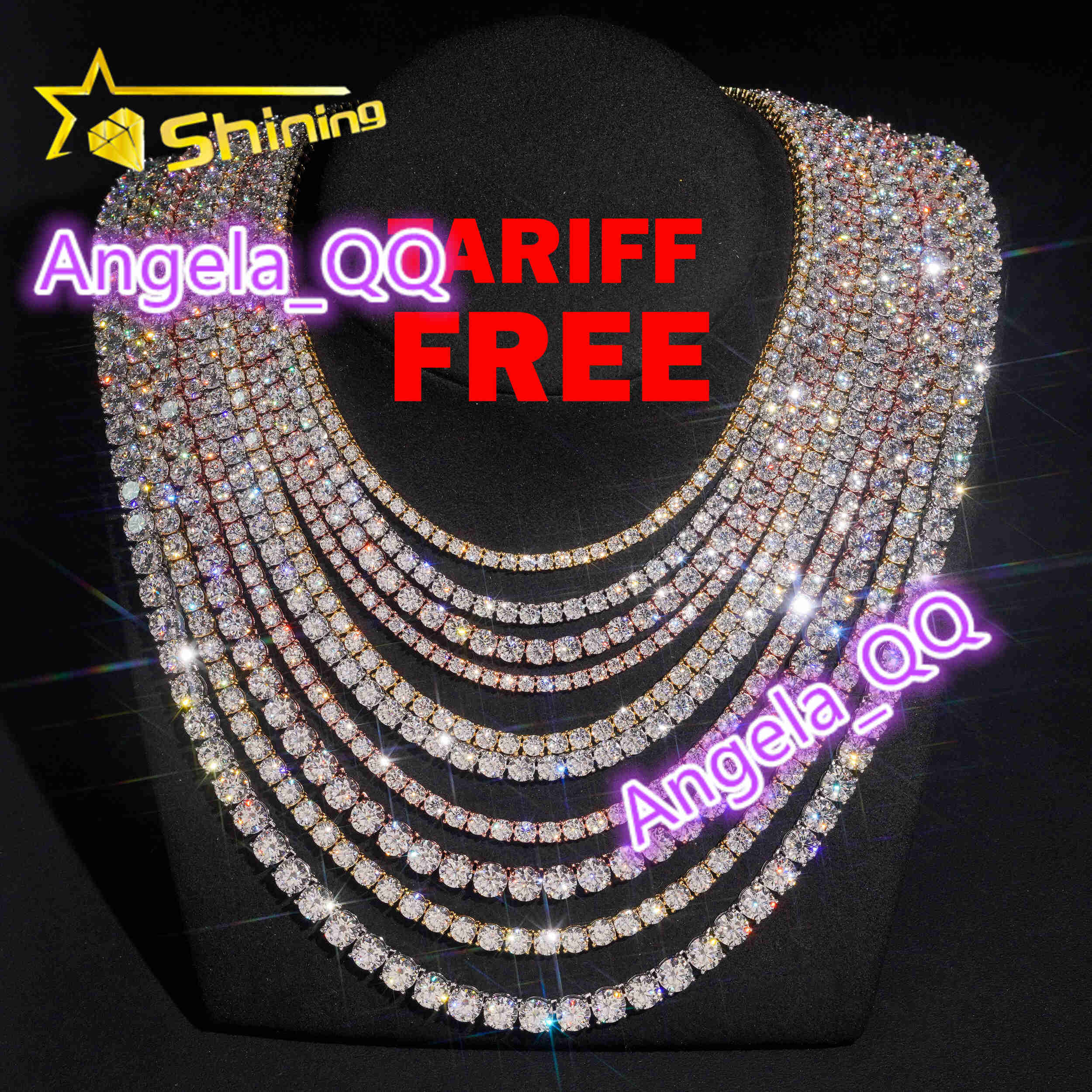 RTS Hip Hop Jewelry Charms Iced Out 3mm-6mm Lab Diamond 925 Silver VVS Moissanite Tennis Chain Necklaces