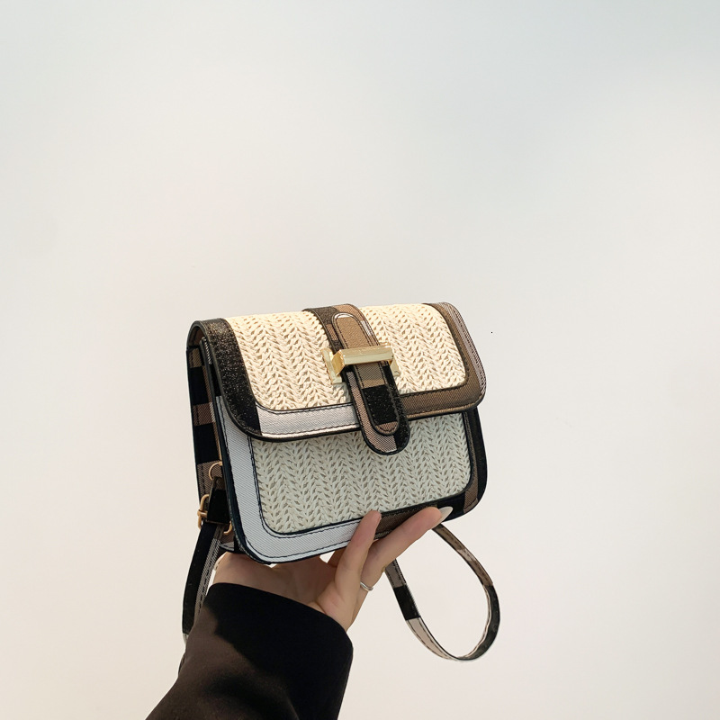 French Style Personality Free Shipping Shopping Handbag Woven Color-block Fashion Simple Casual Designer Single Shoulder Crossbody Bag Small Square Ba
